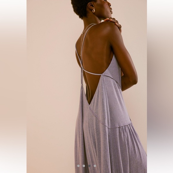 Free People Eros Maxi Dress in Pale Iris has strappy open back, easy fit, NWT. - Picture 4 of 9